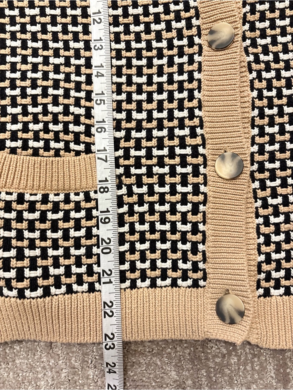 Ann Taylor Black Tan White Textured Knit Button Front Cardigan Sweater Size XL - Picture 10 of 11